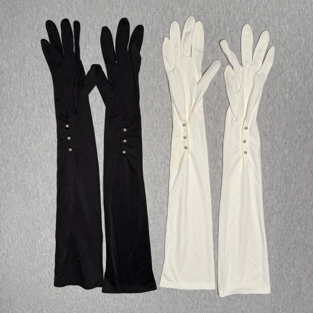 Van Raalte Vintage (50s-60s) Formal Opera Length Pearls White & Black Gloves - Picture 2 of 16